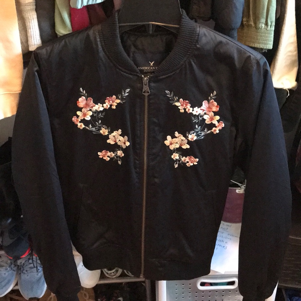 Black floral bomber